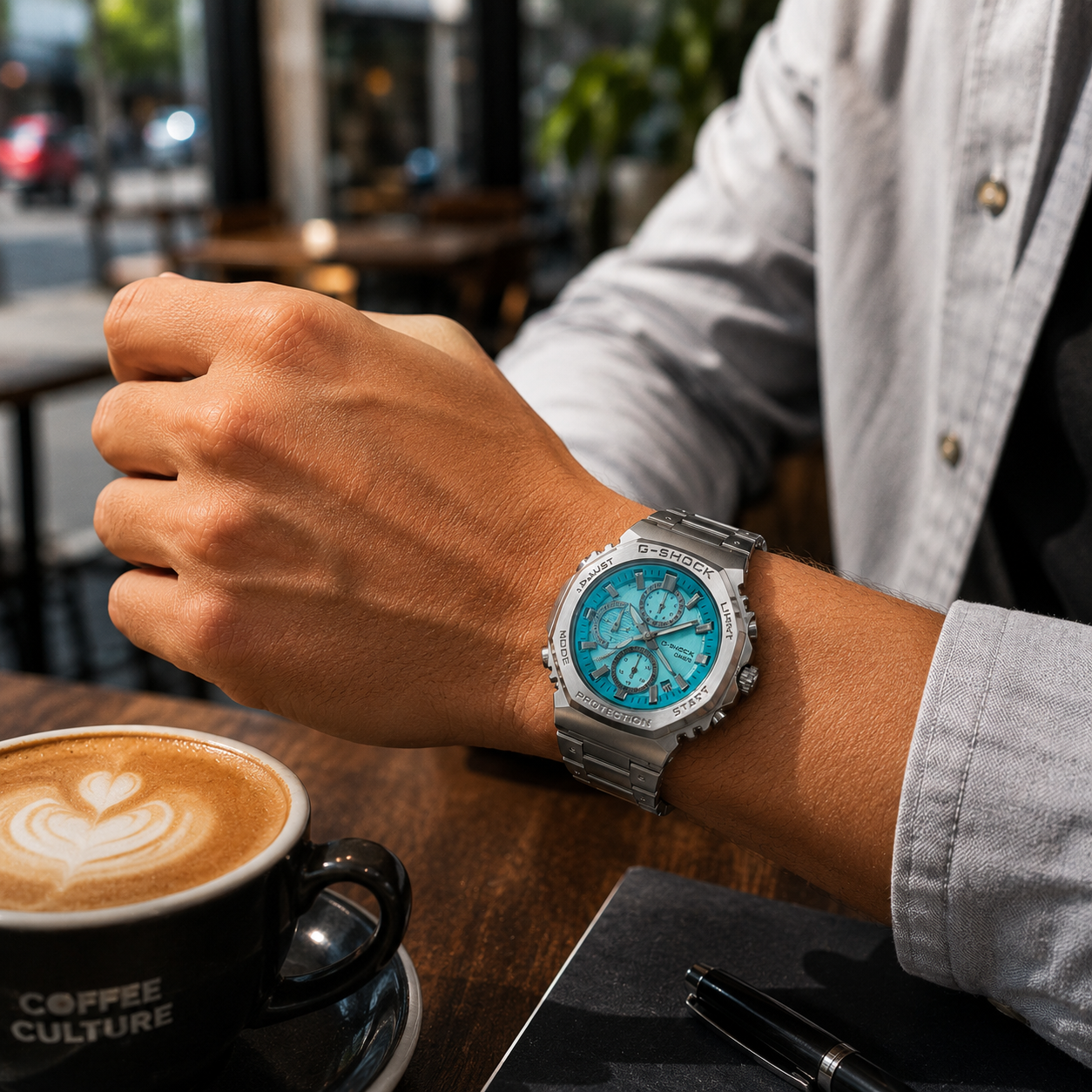 Aqua Blue Chronograph Style Stainless Steel Watch for Men