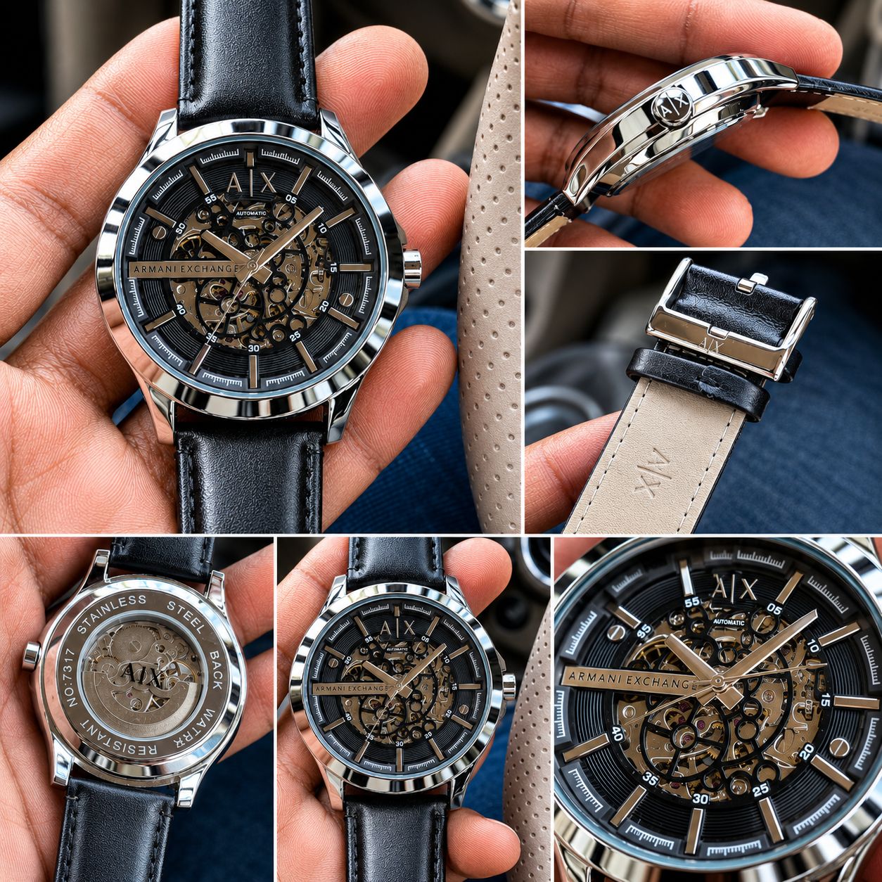 Meccanico Automatic Skeleton Dial Men's Leather Strap Watch – Black