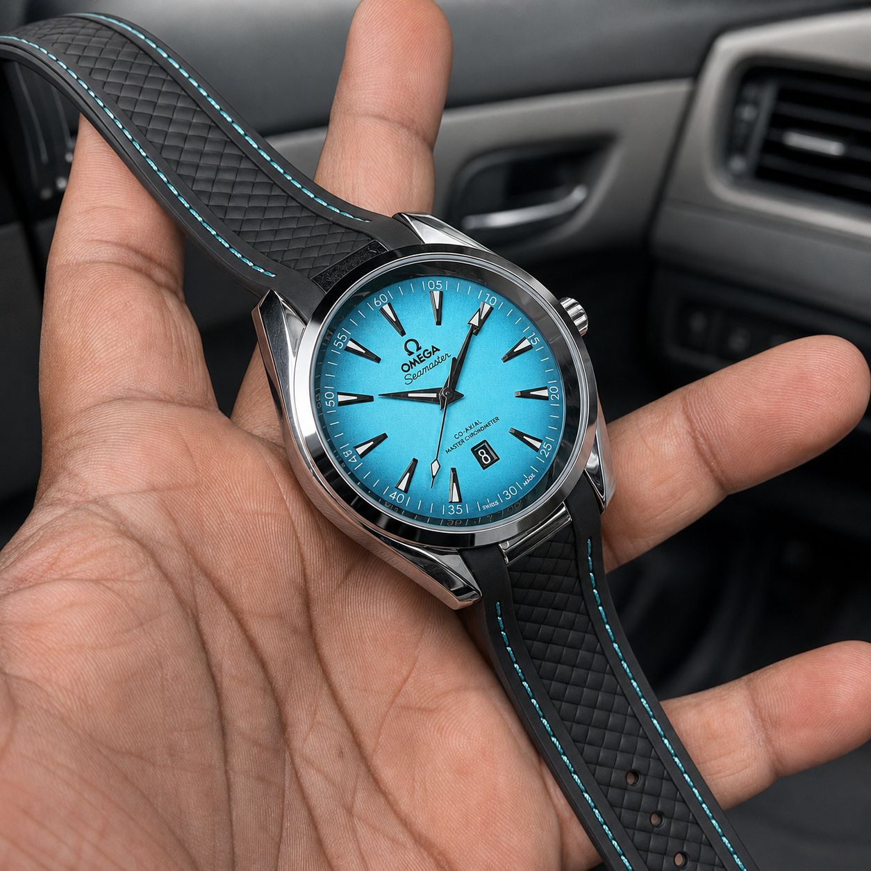 Aqua Blue Seamaster-Inspired Premium Sports Watch for Men