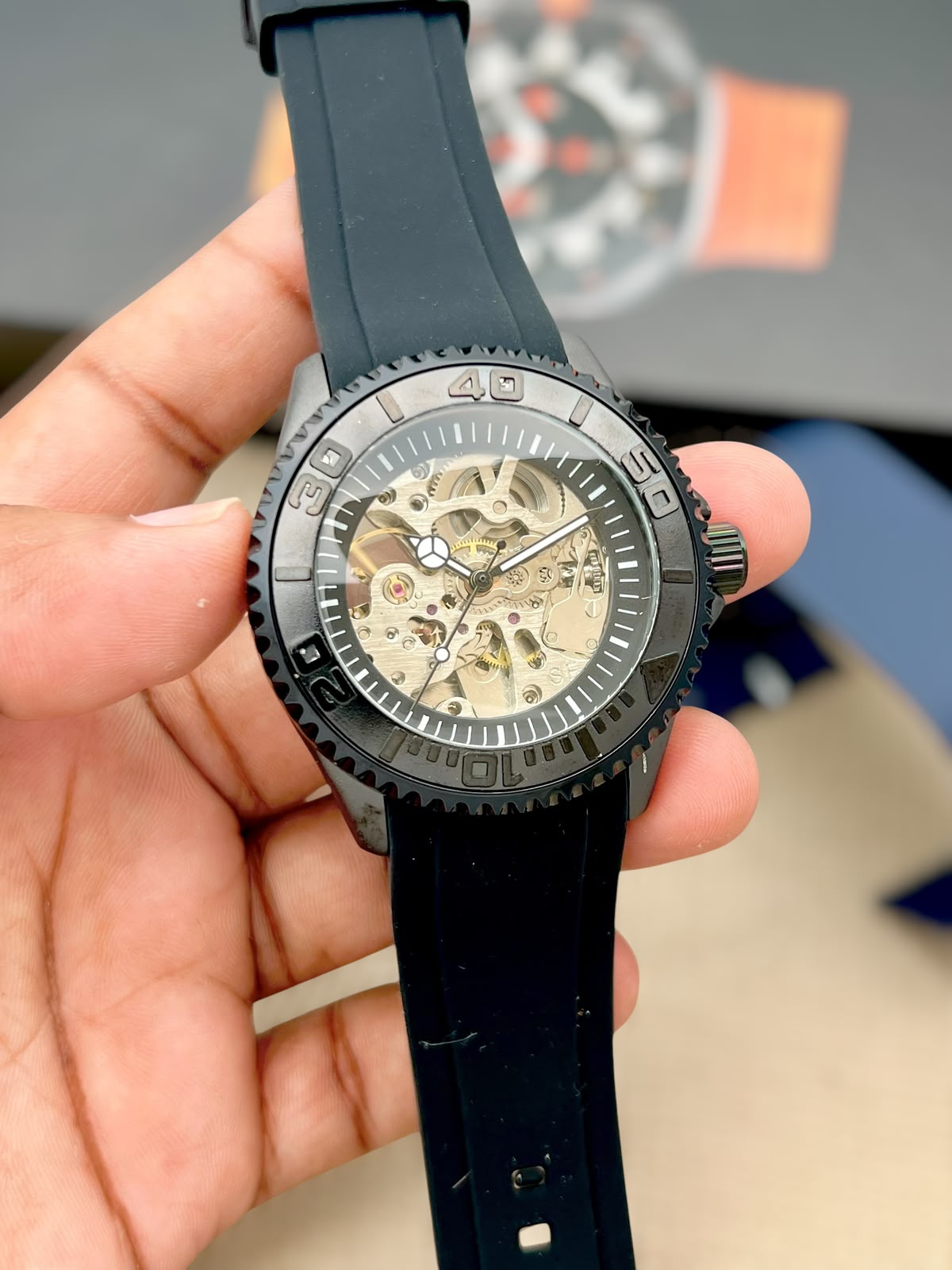 Black Automatic Skeleton Watch