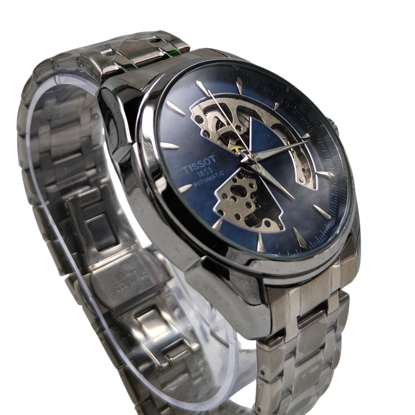 Premium Automatic Skeleton Blue Dial Stainless Steel Watch