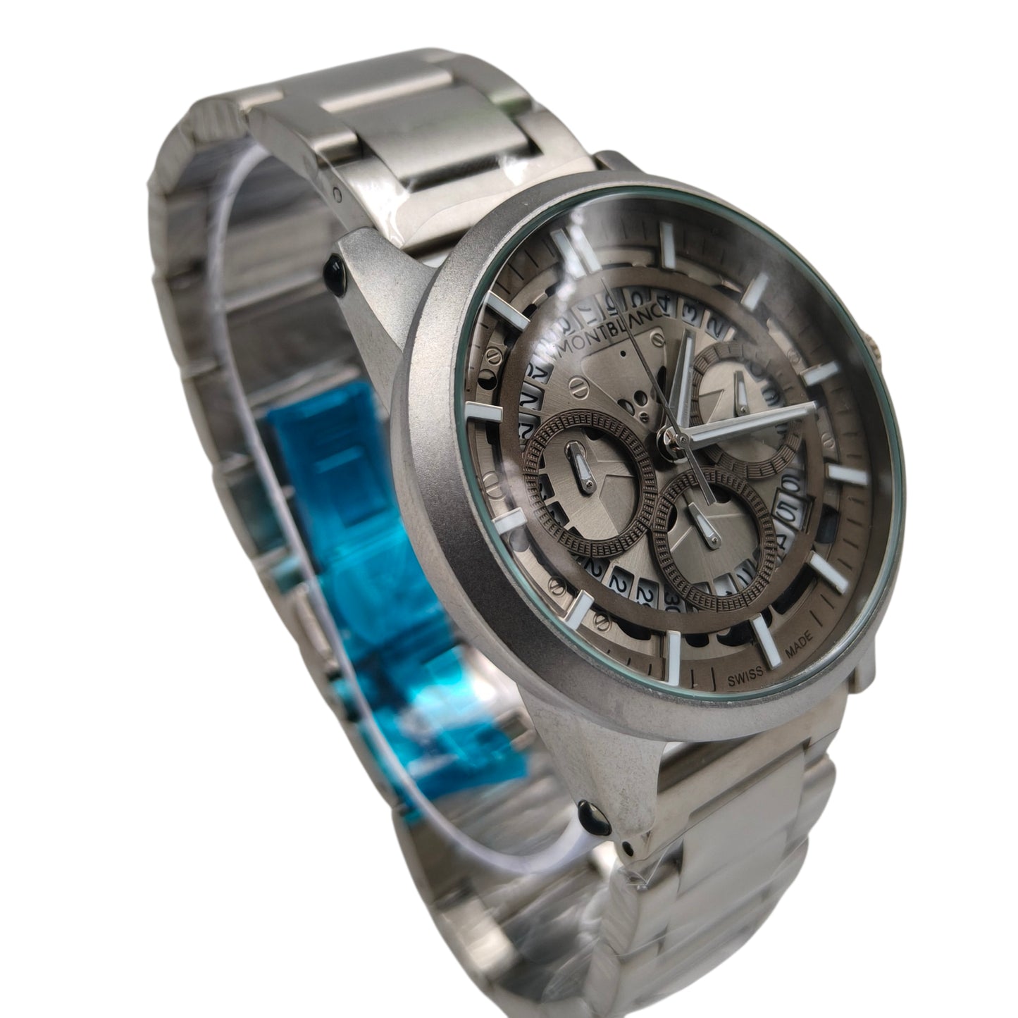 Premium Silver Skeleton Chronograph Watch