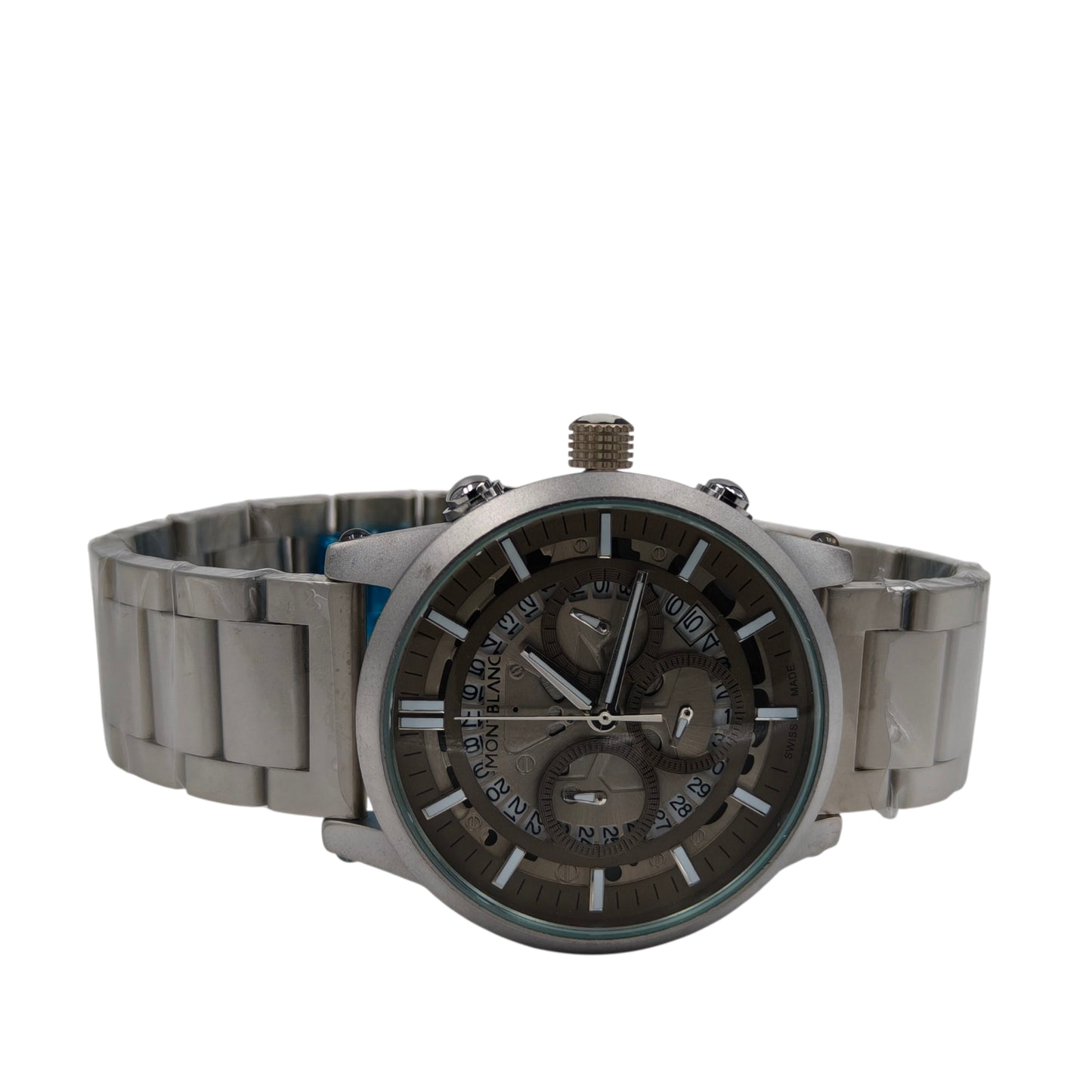 Premium Silver Skeleton Chronograph Watch