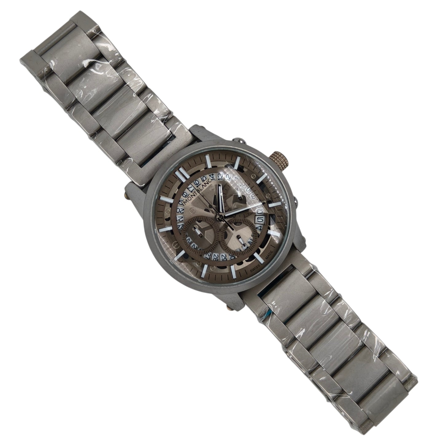 Premium Silver Skeleton Chronograph Watch