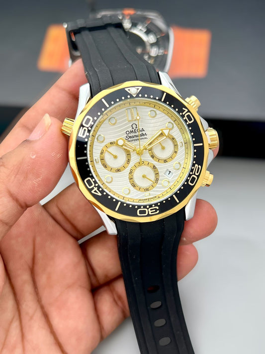 Black & Rose Gold Luxury Sports Watch for Men – Chronograph Style Black Dial Watch | Silicone Strap | Premium Design