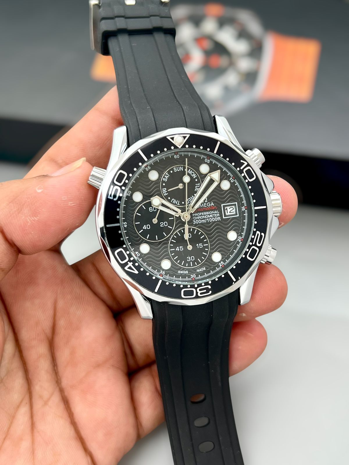 Black & Rose Gold Luxury Sports Watch for Men – Chronograph Style Black Dial Watch | Silicone Strap | Premium Design