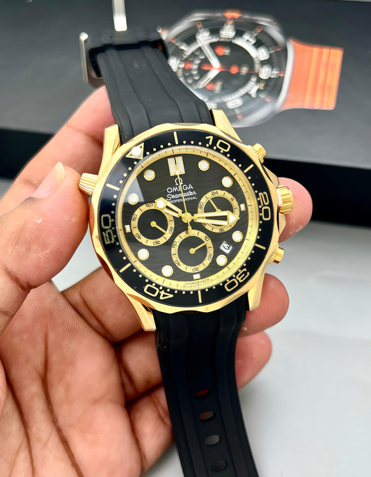 Black & Rose Gold Luxury Sports Watch for Men – Chronograph Style Black Dial Watch | Silicone Strap | Premium Design
