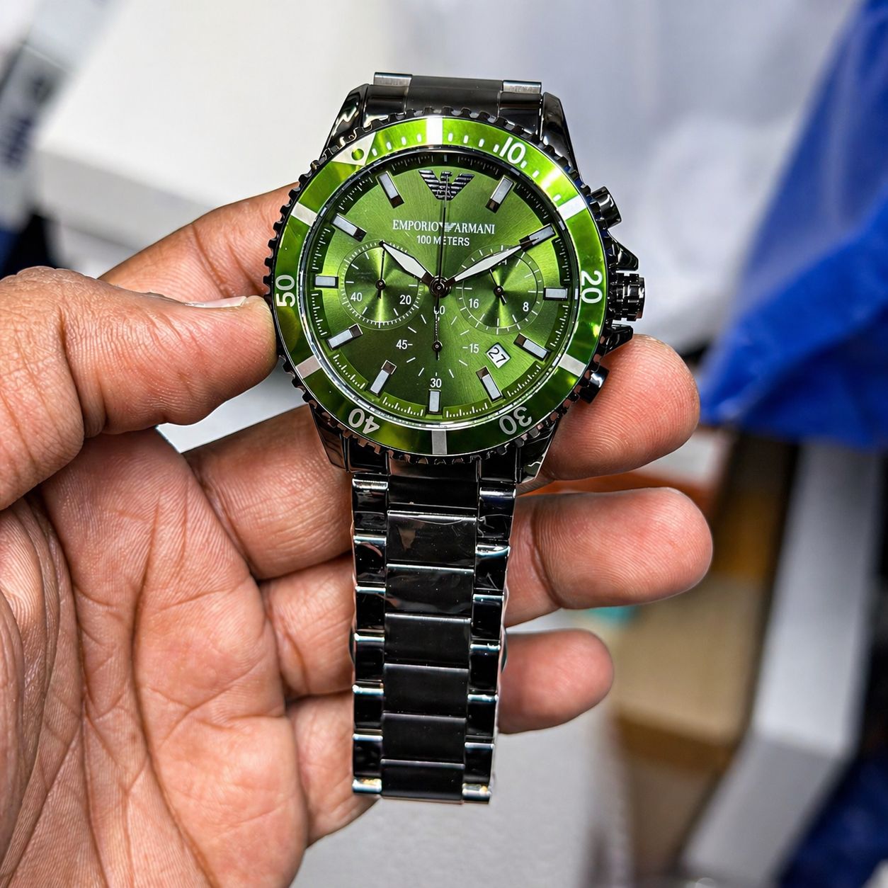 Green Dial Chronograph Style Watch for Men – Stainless Steel Black Strap Watch | Sport Luxury Design