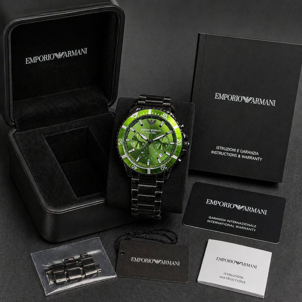 Green Dial Chronograph Style Watch for Men – Stainless Steel Black Strap Watch | Sport Luxury Design