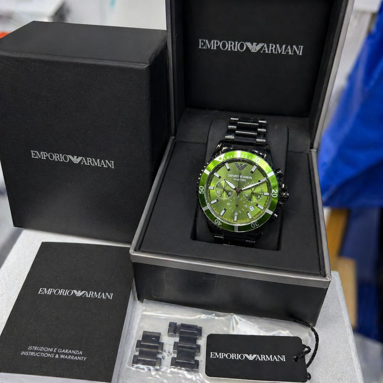 Green Dial Chronograph Style Watch for Men – Stainless Steel Black Strap Watch | Sport Luxury Design