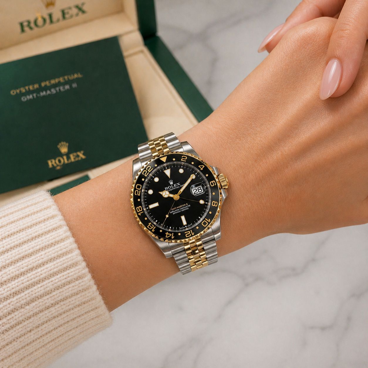 Two-Tone Stainless Steel Luxury Watch for Women  – Black Dial Gold Accent Watch | Date Display | Premium Metal Strap