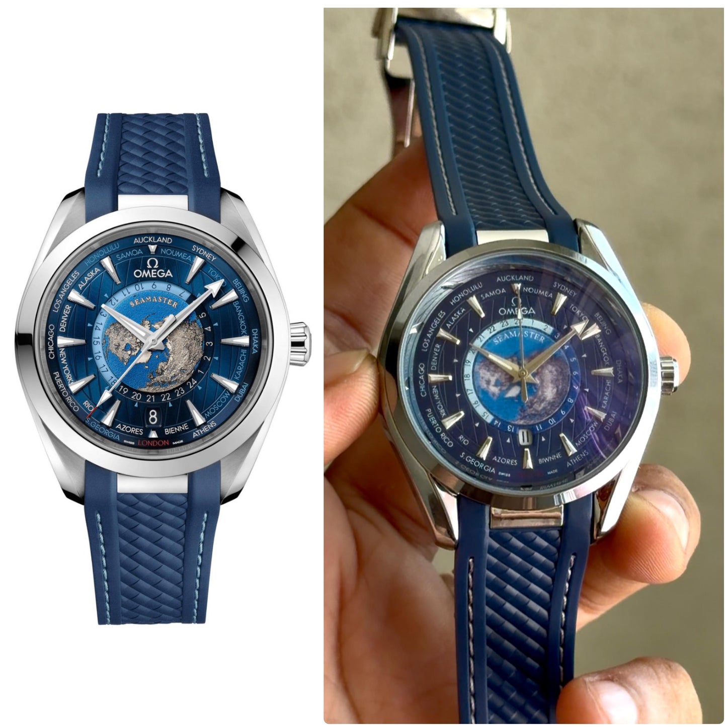 Premium World Timer Blue Dial Rubber Strap Watch for Men