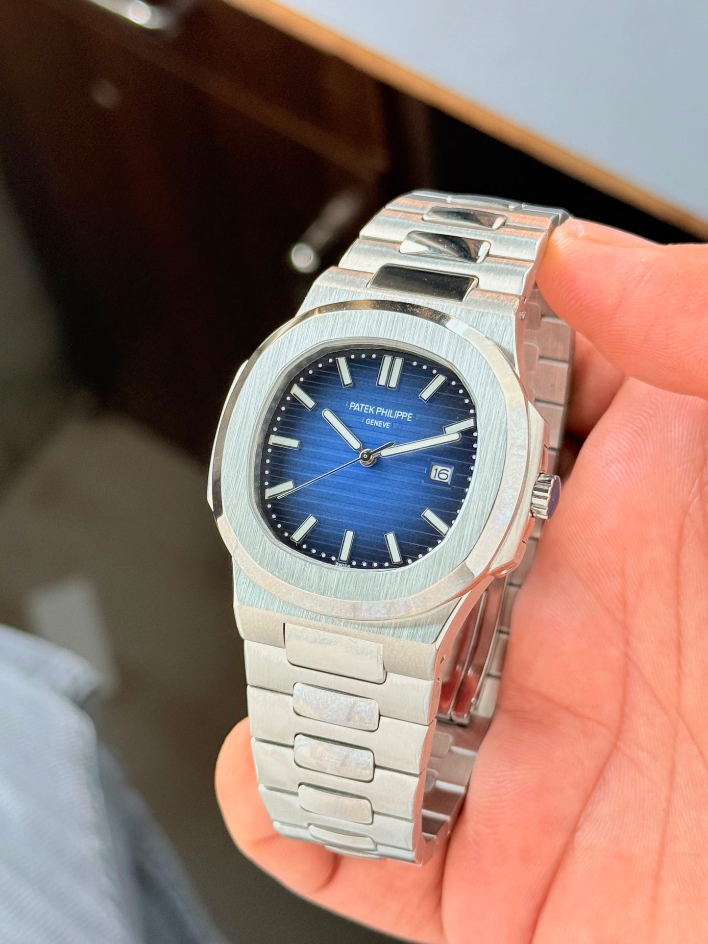 Royal Blue Nautilus-Inspired Stainless Steel Luxury Watch for Men