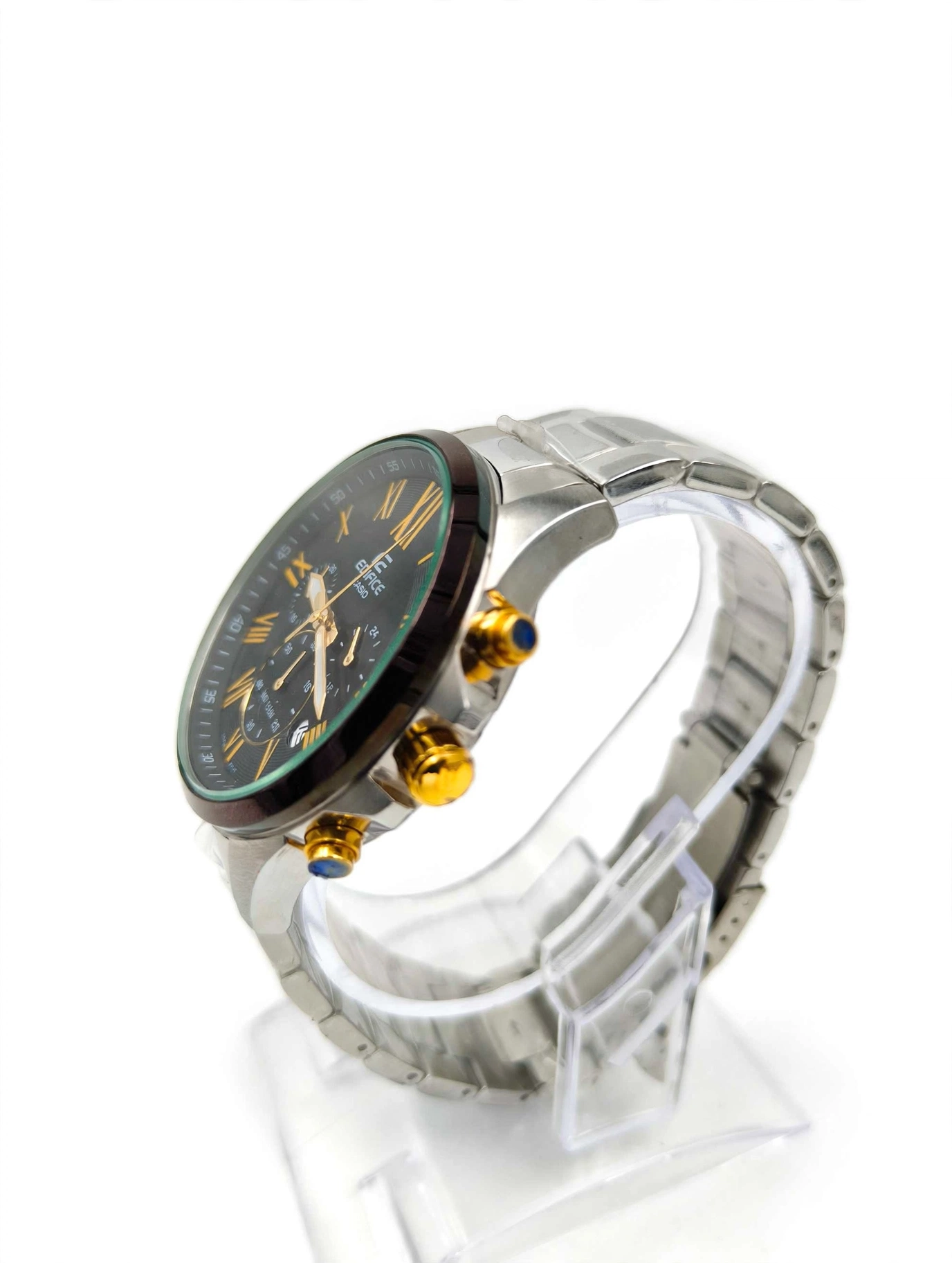Casio Edifice Chronograph Watch – Black Dial with Gold Accents | Stainless Steel Bracelet | Date Display