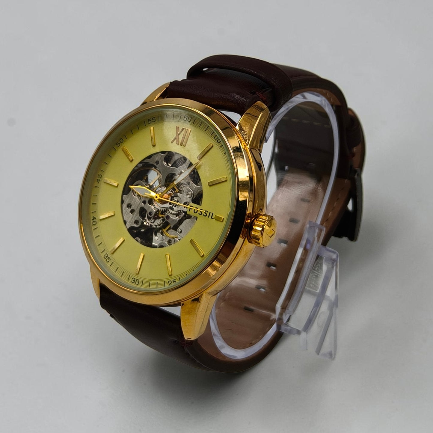 Automatic Nexent Heritage Gold Skeleton Style Men's Watch – Brown Leather Strap