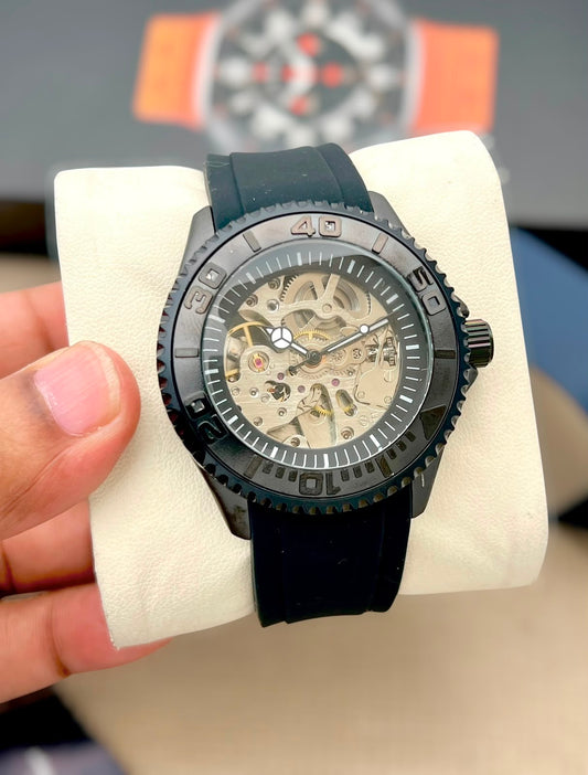 Black Automatic Skeleton Watch