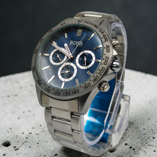 Chronograph Style Stainless Steel Watch – Blue Dial & Silver Bracelet