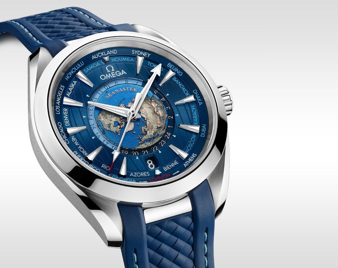 Premium World Timer Blue Dial Rubber Strap Watch for Men