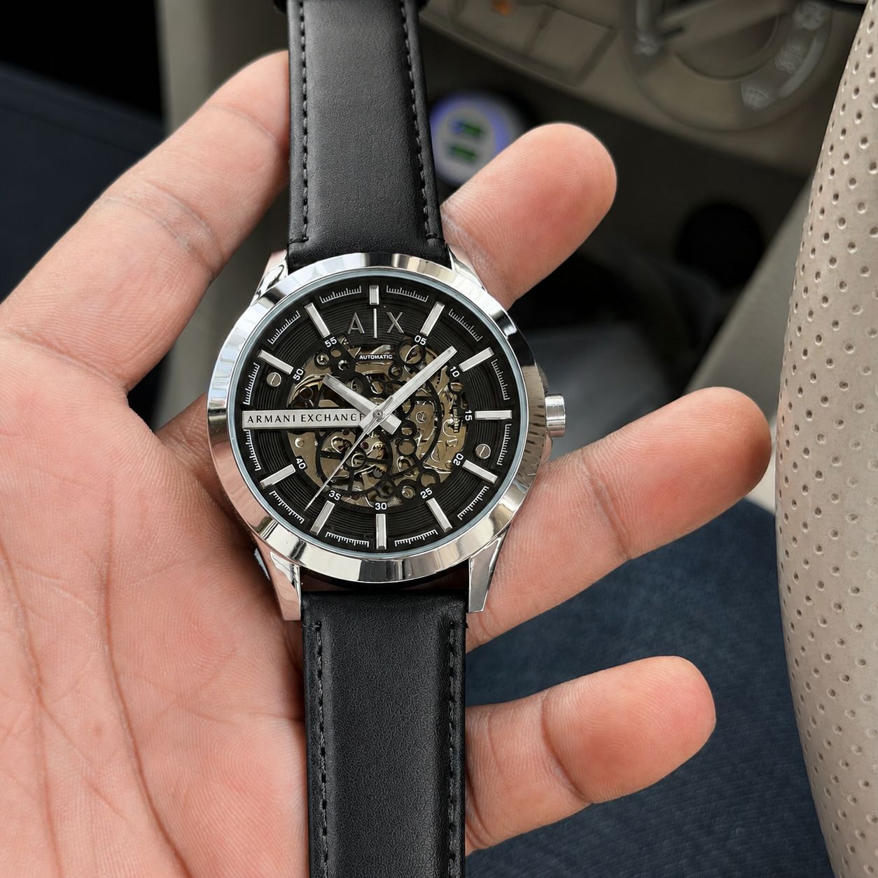 Meccanico Automatic Skeleton Dial Men's Leather Strap Watch – Black