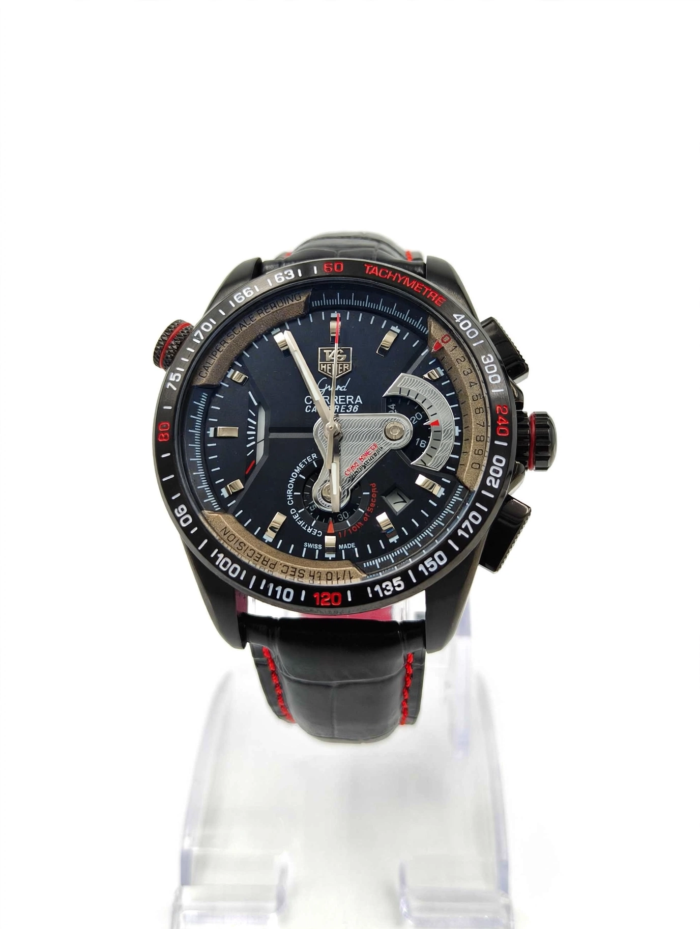 TAG Heuer Grand Carrera Calibre 36 Chronograph Watch – Black Dial | Black Leather Strap | Date Display
