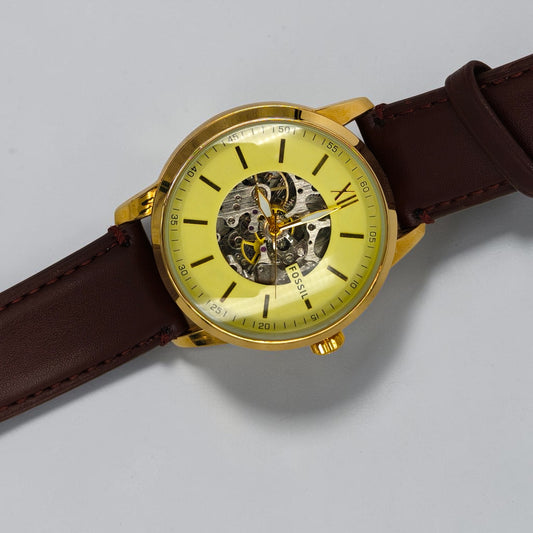 Automatic Nexent Heritage Gold Skeleton Style Men's Watch – Brown Leather Strap