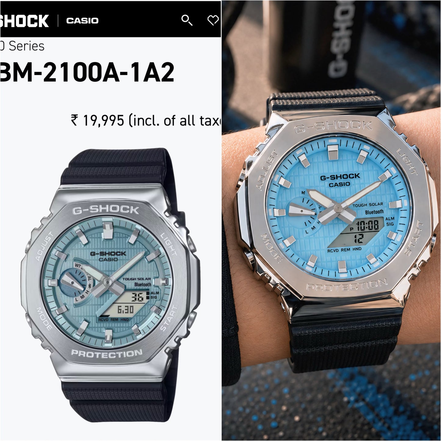 Metal Bezel Analog-Digital Sports Watch with World Time & Stopwatch – Sky Blue Dial