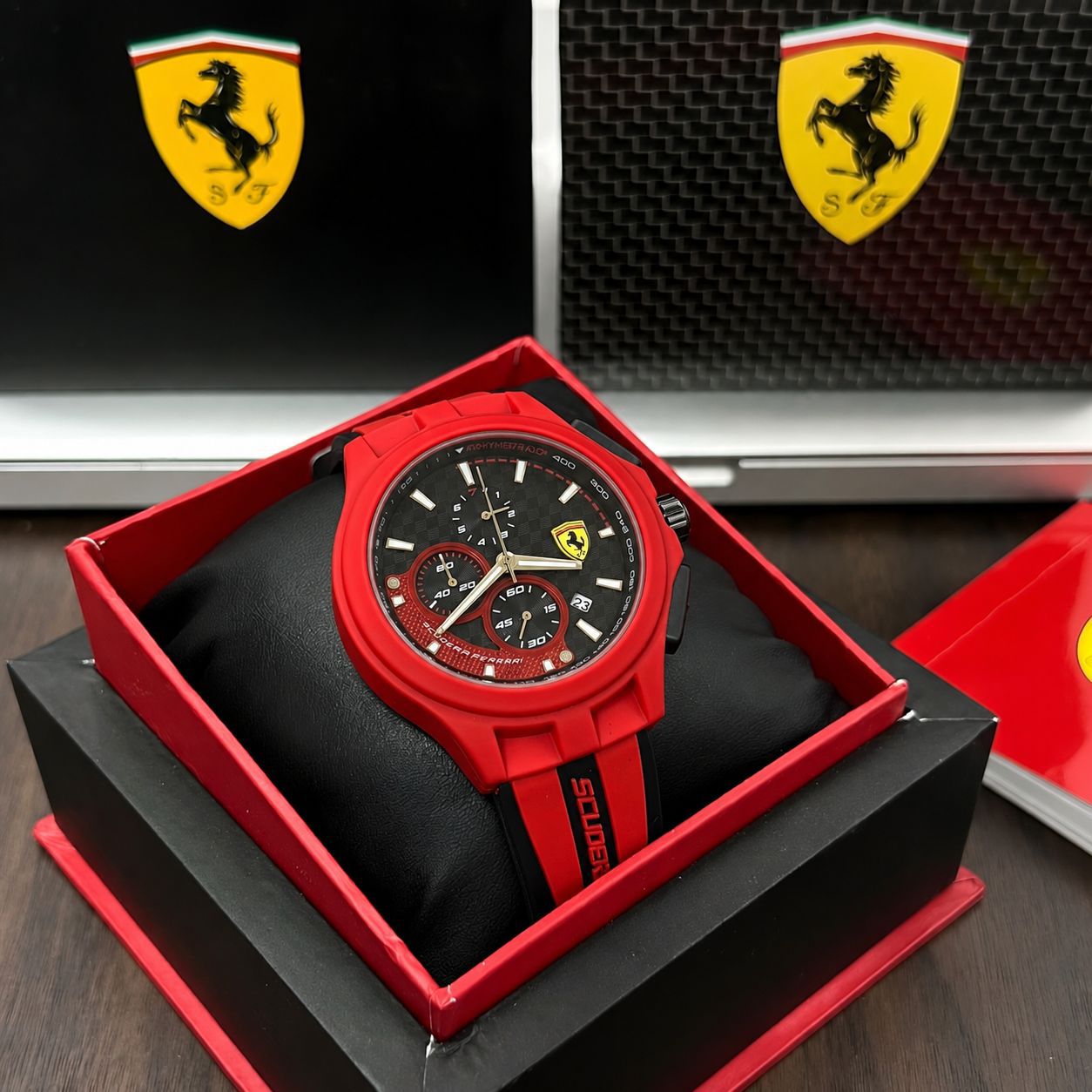 Racing Red Chronograph Sports Watch for Men