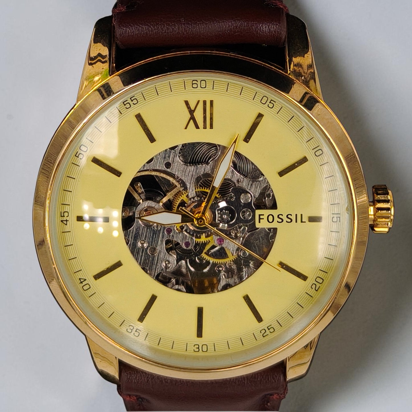 Automatic Nexent Heritage Gold Skeleton Style Men's Watch – Brown Leather Strap