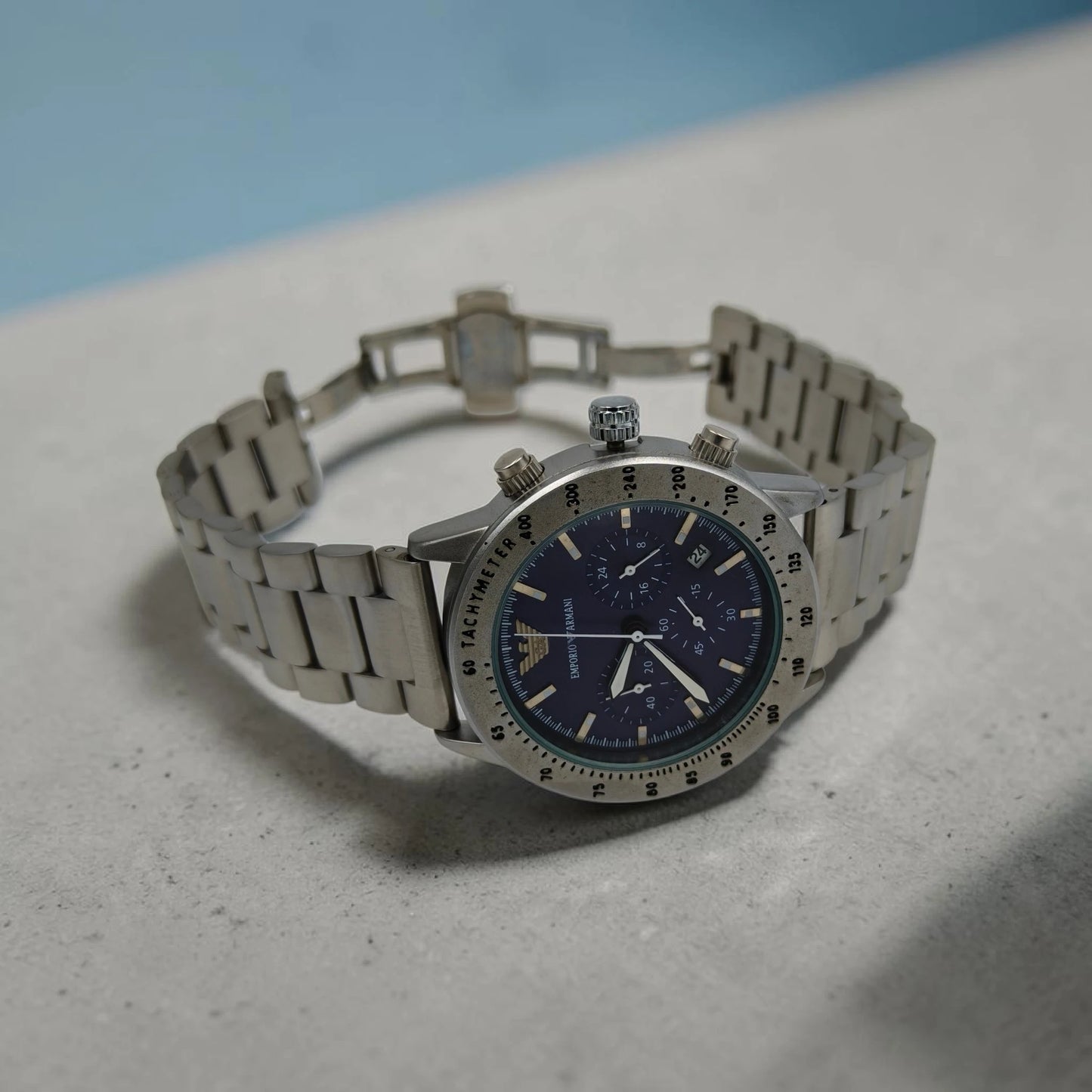Prestige Blue Chronograph Style Men's Watch – Stainless Steel Bracelet
