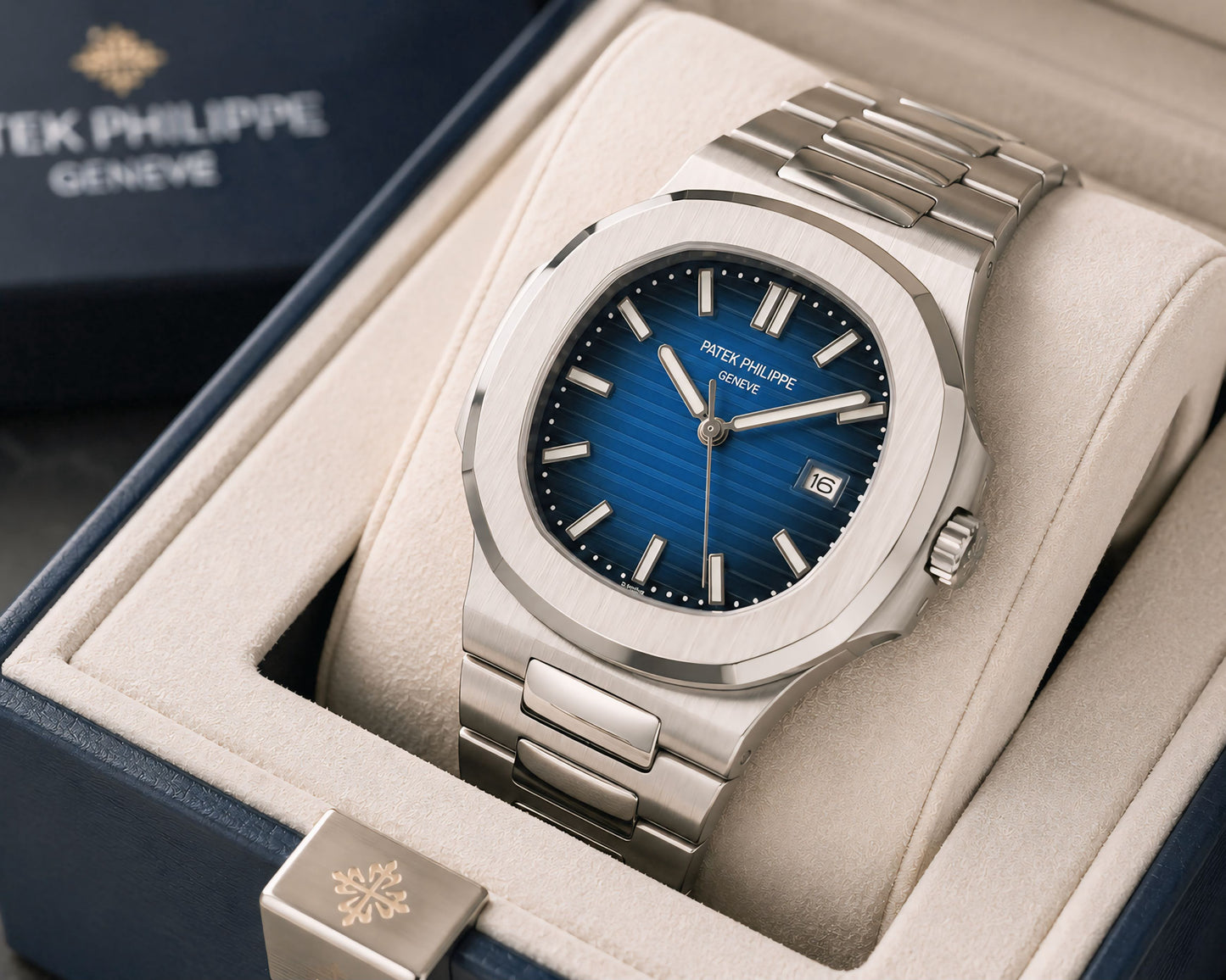 Royal Blue Nautilus-Inspired Stainless Steel Luxury Watch for Men