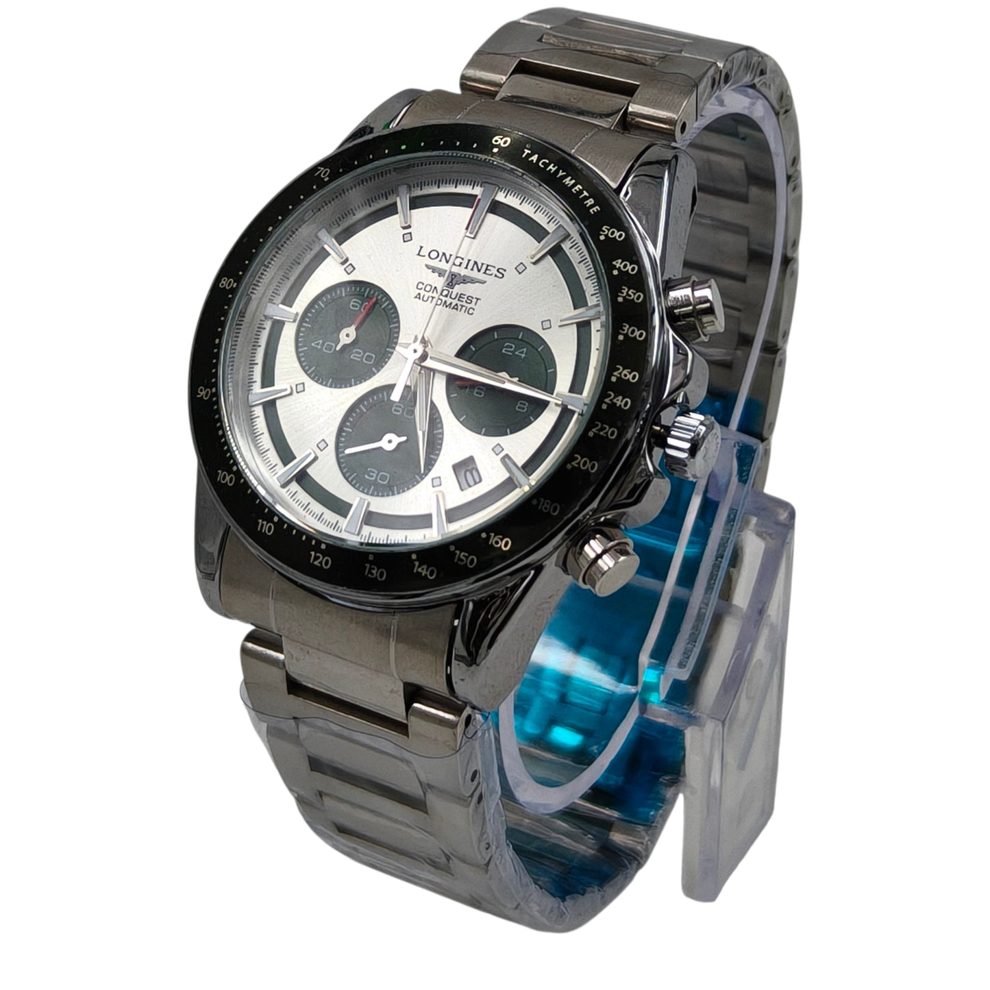 Silver & Emerald Green Chronograph Style Stainless Steel Men's Watch