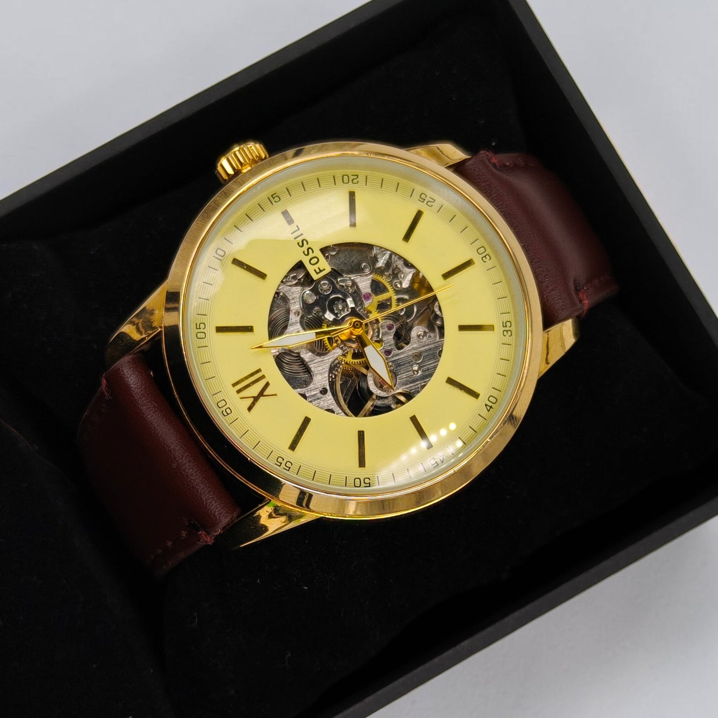 Automatic Nexent Heritage Gold Skeleton Style Men's Watch – Brown Leather Strap