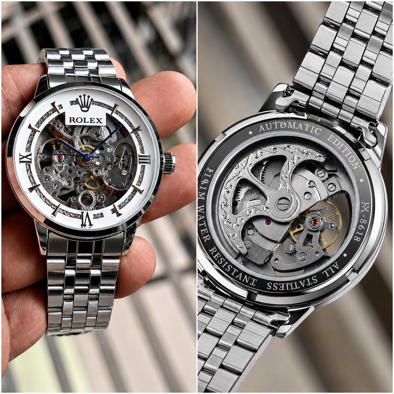 Premium Automatic Skeleton Silver Watch