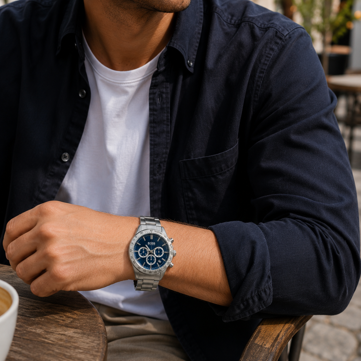 Chronograph Style Stainless Steel Watch – Blue Dial & Silver Bracelet