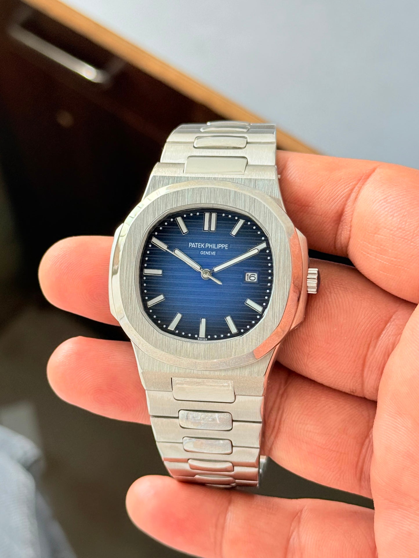 Royal Blue Nautilus-Inspired Stainless Steel Luxury Watch for Men