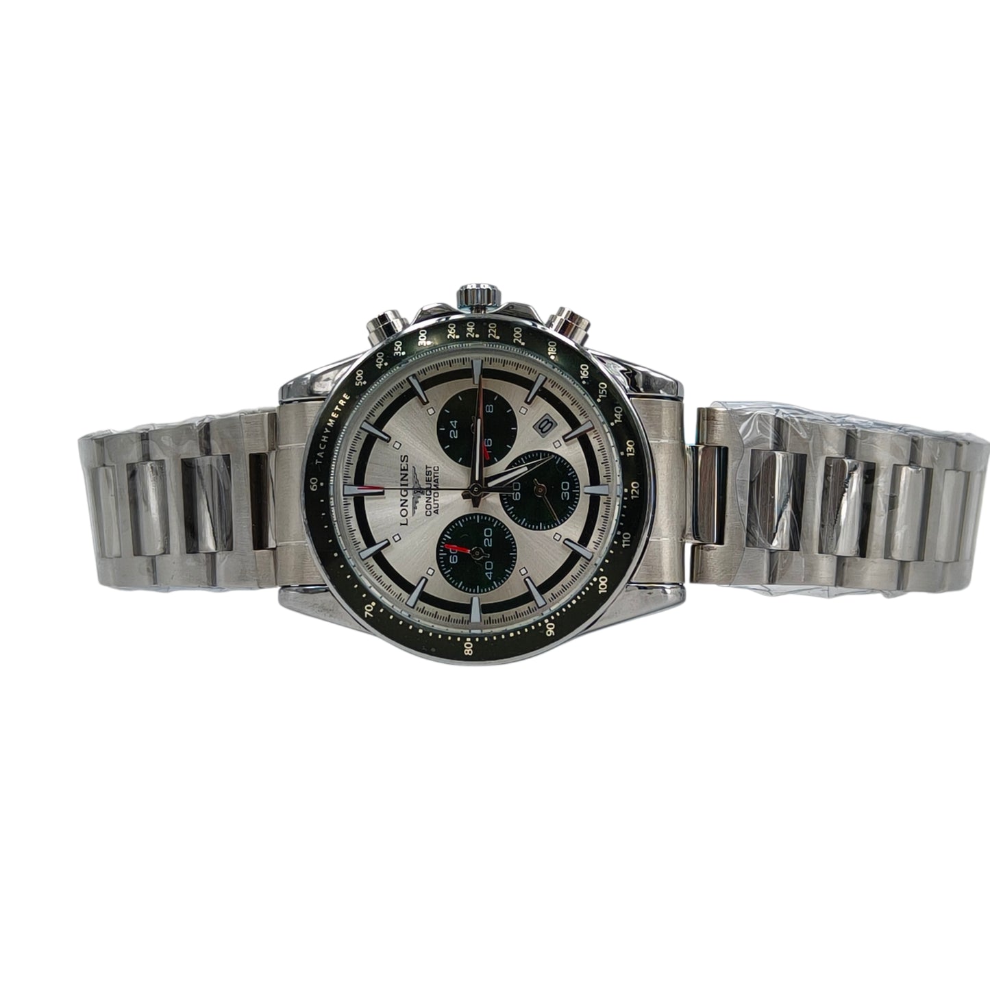 Silver & Emerald Green Chronograph Style Stainless Steel Men's Watch
