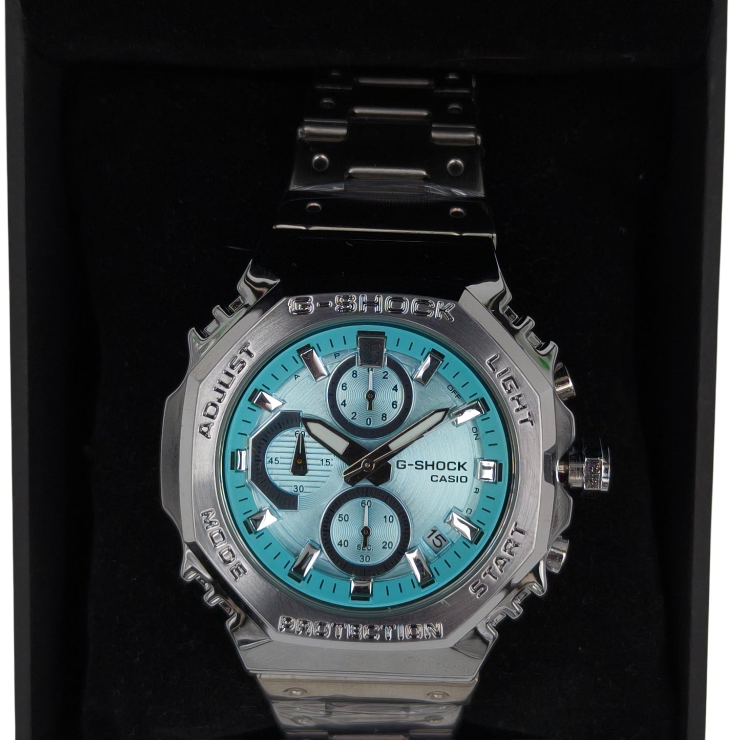 Aqua Blue Chronograph Style Stainless Steel Watch for Men