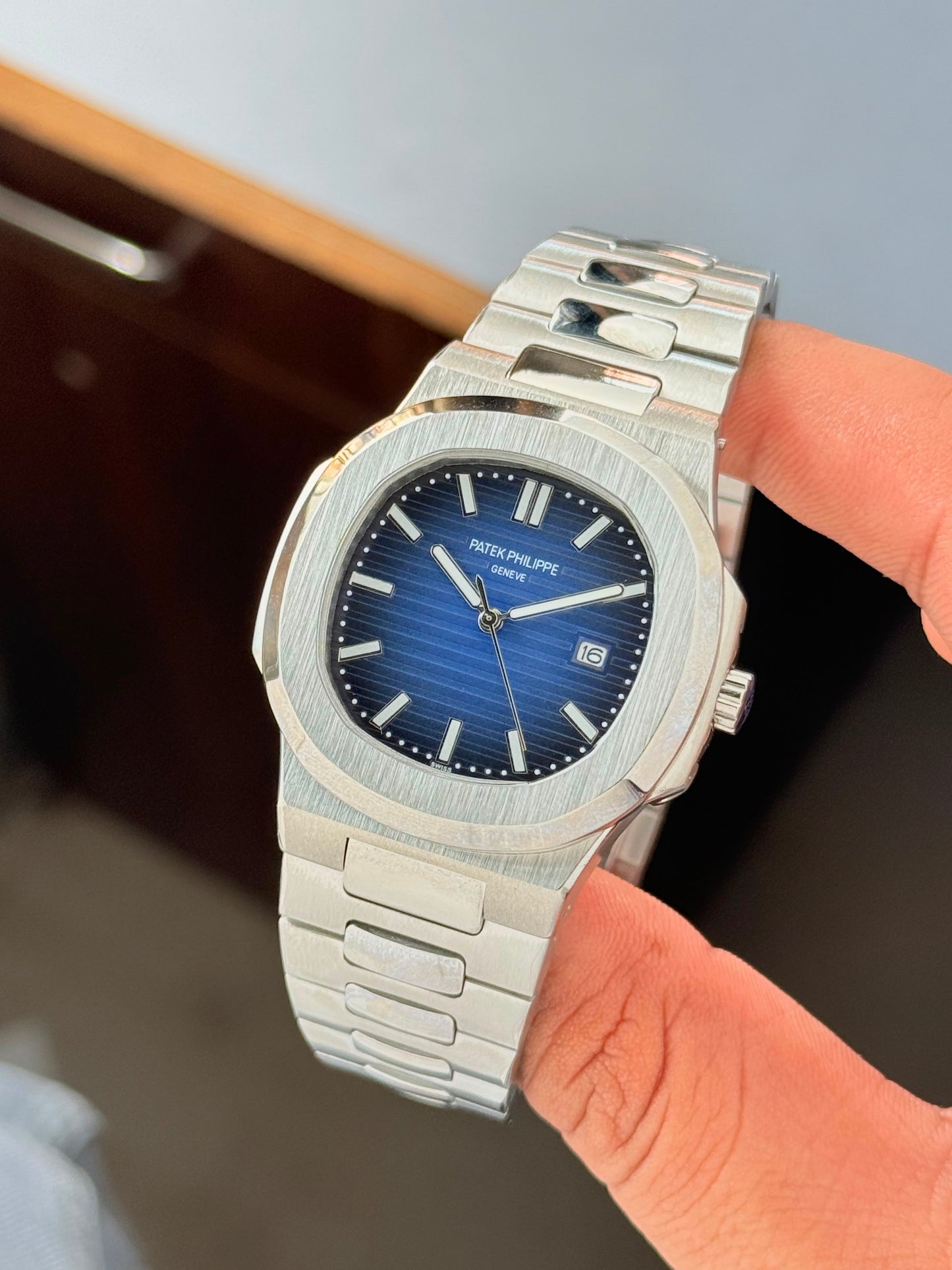 Royal Blue Nautilus-Inspired Stainless Steel Luxury Watch for Men