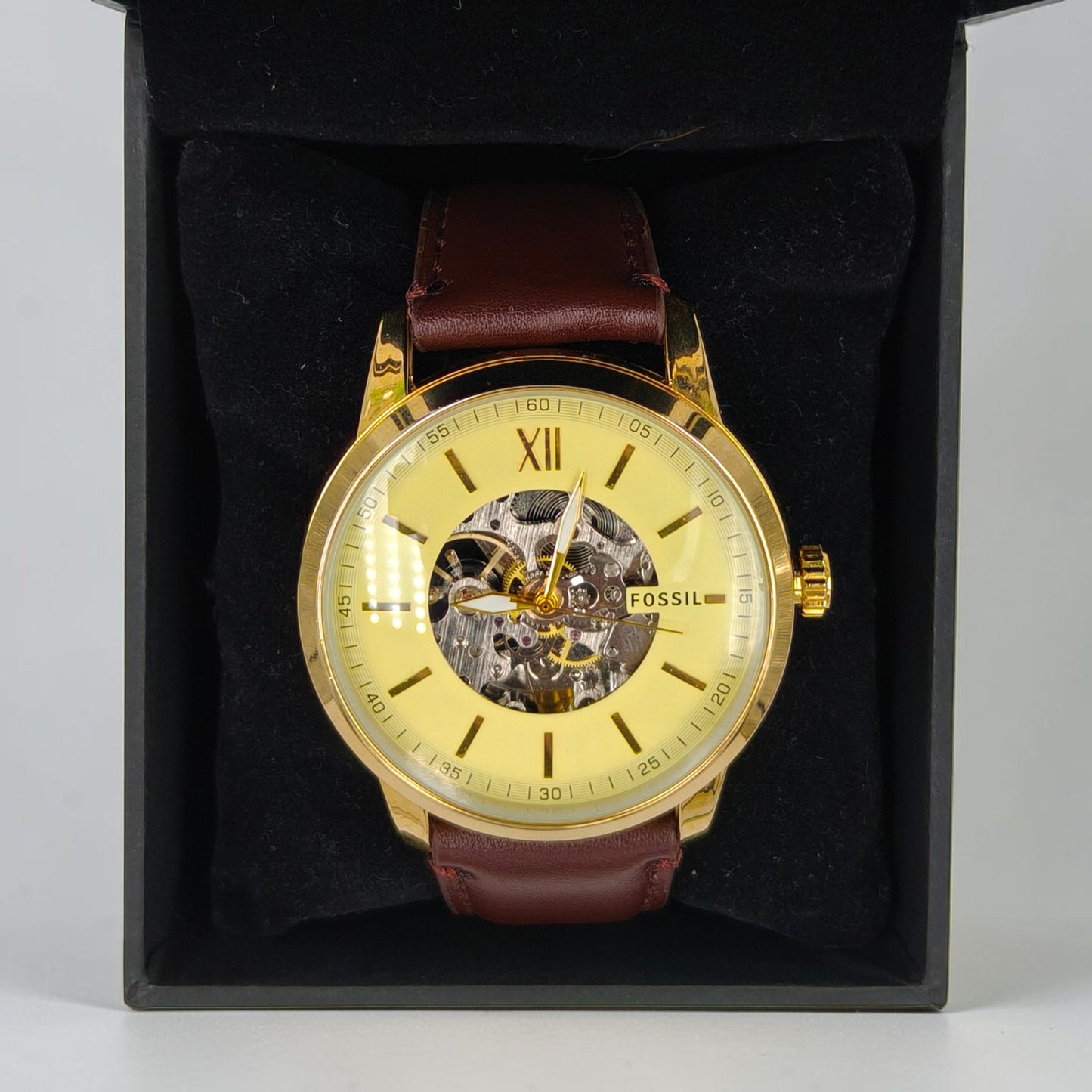 Automatic Nexent Heritage Gold Skeleton Style Men's Watch – Brown Leather Strap