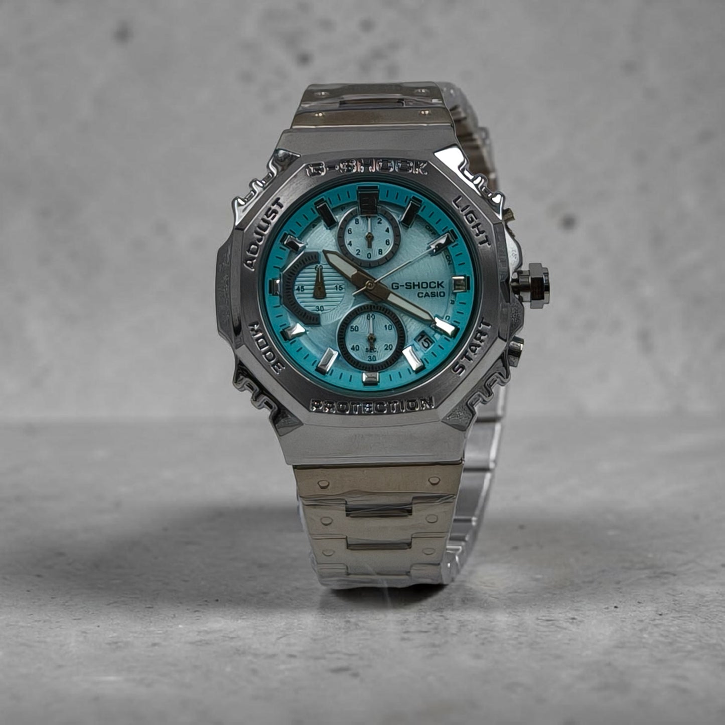 Aqua Blue Chronograph Style Stainless Steel Watch for Men