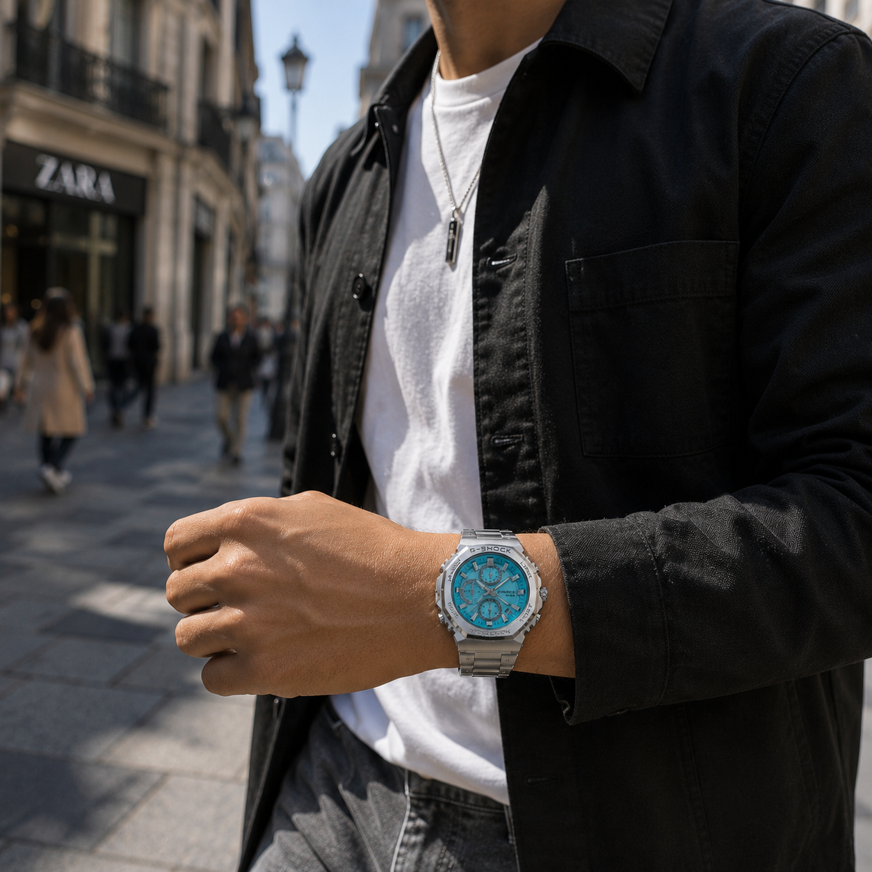 Aqua Blue Chronograph Style Stainless Steel Watch for Men