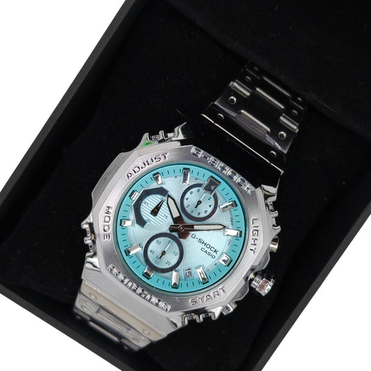 Aqua Blue Chronograph Style Stainless Steel Watch for Men
