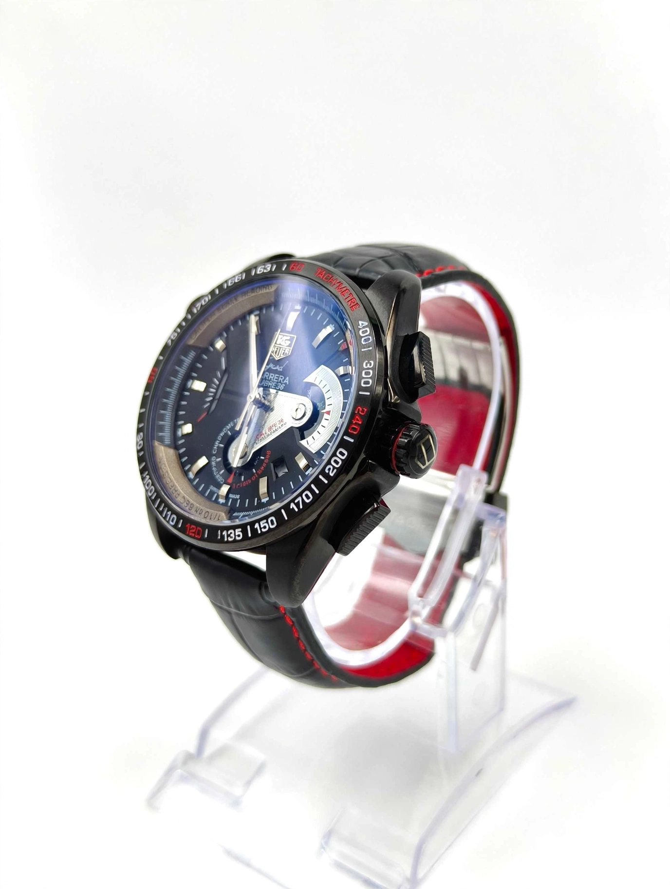 TAG Heuer Grand Carrera Calibre 36 Chronograph Watch – Black Dial | Black Leather Strap | Date Display