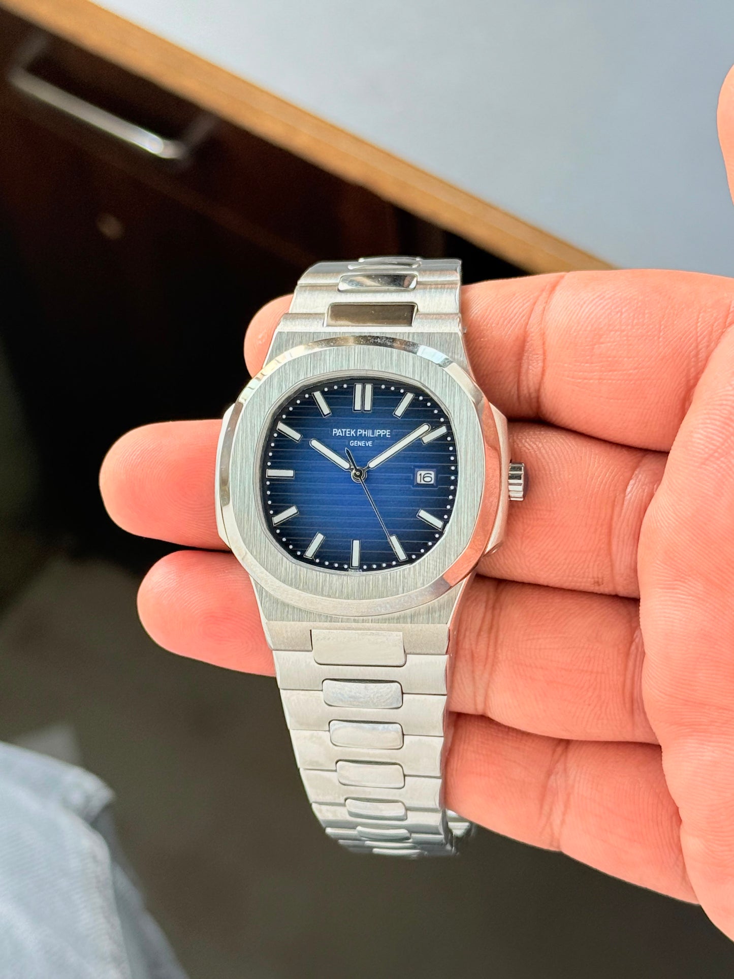 Royal Blue Nautilus-Inspired Stainless Steel Luxury Watch for Men